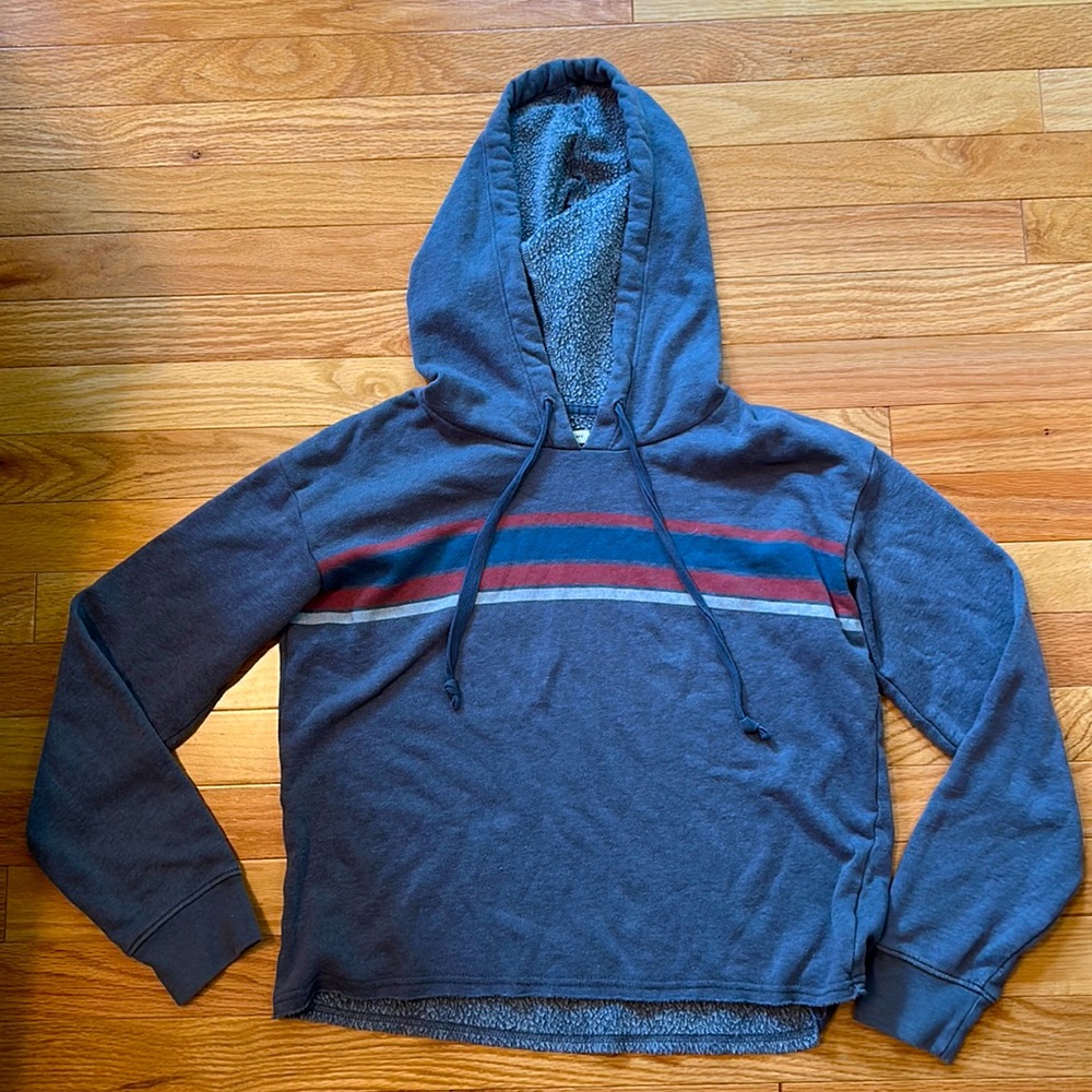 american eagle ahh-mazingly soft blue grey stripped hooded top